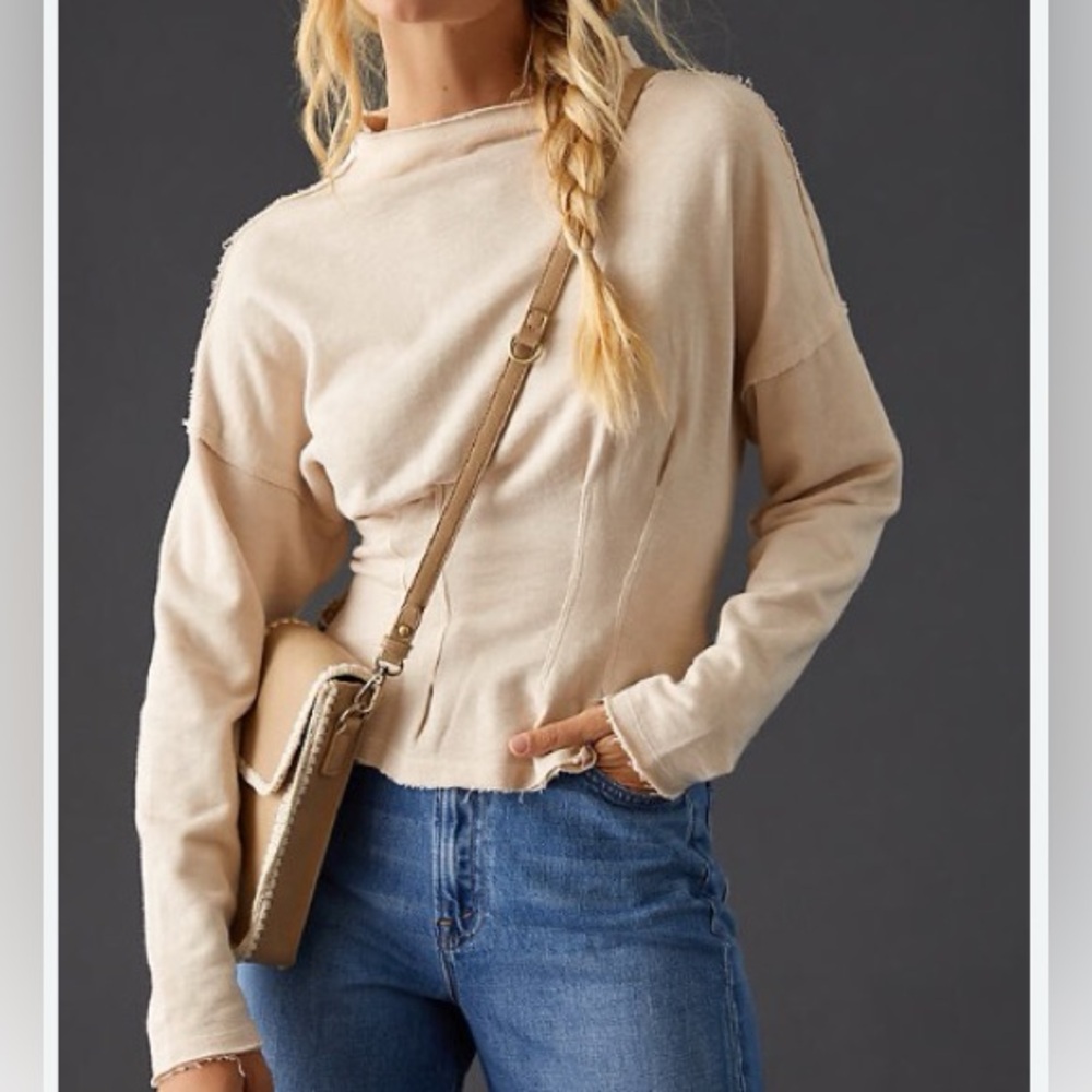 Pilcro Corset Cream Knit Sweatshirt Top XXS
